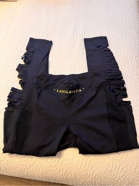 Labellamafia Black Slashed Distressed Mesh Workout Leggings- Size Medium